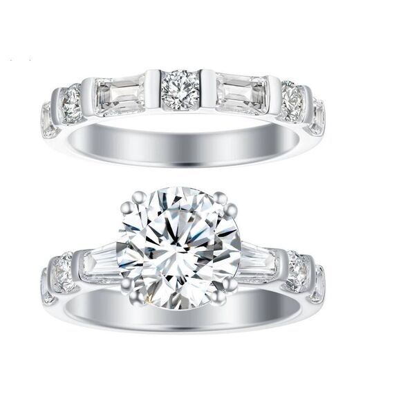 New~DIAMONIQUE 8.68 Baguette & Round Cut Bridal Wedding Ring Set Sz 9 - Picture 5 of 7